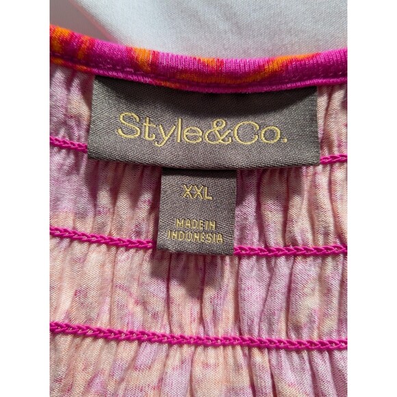 Style & Co Top Womens 2X Fuchsia Pink Orange Vacay Stretch Resort Beach Blouse - Picture 3 of 11